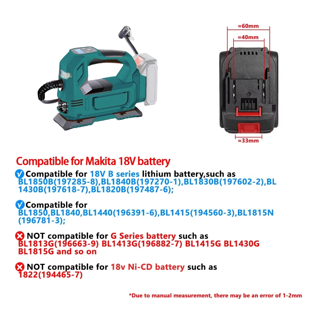 Electric Air Pump Powered Inflator Cordless Car Tire Air Compressor Inflatable Pump Fit Makita/Dewalt/Milwaukee 18V No Battery image 4