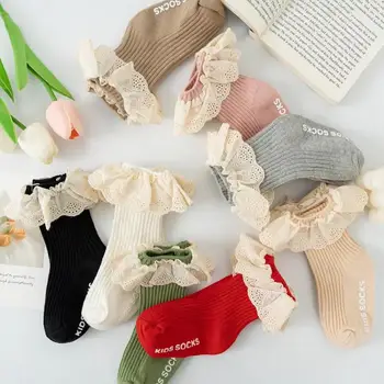 신생아용 무릎 높이 레이스 양말, 미끄럼 방지 면 양말, 0-3 세 유아용 긴 양말, 신제품