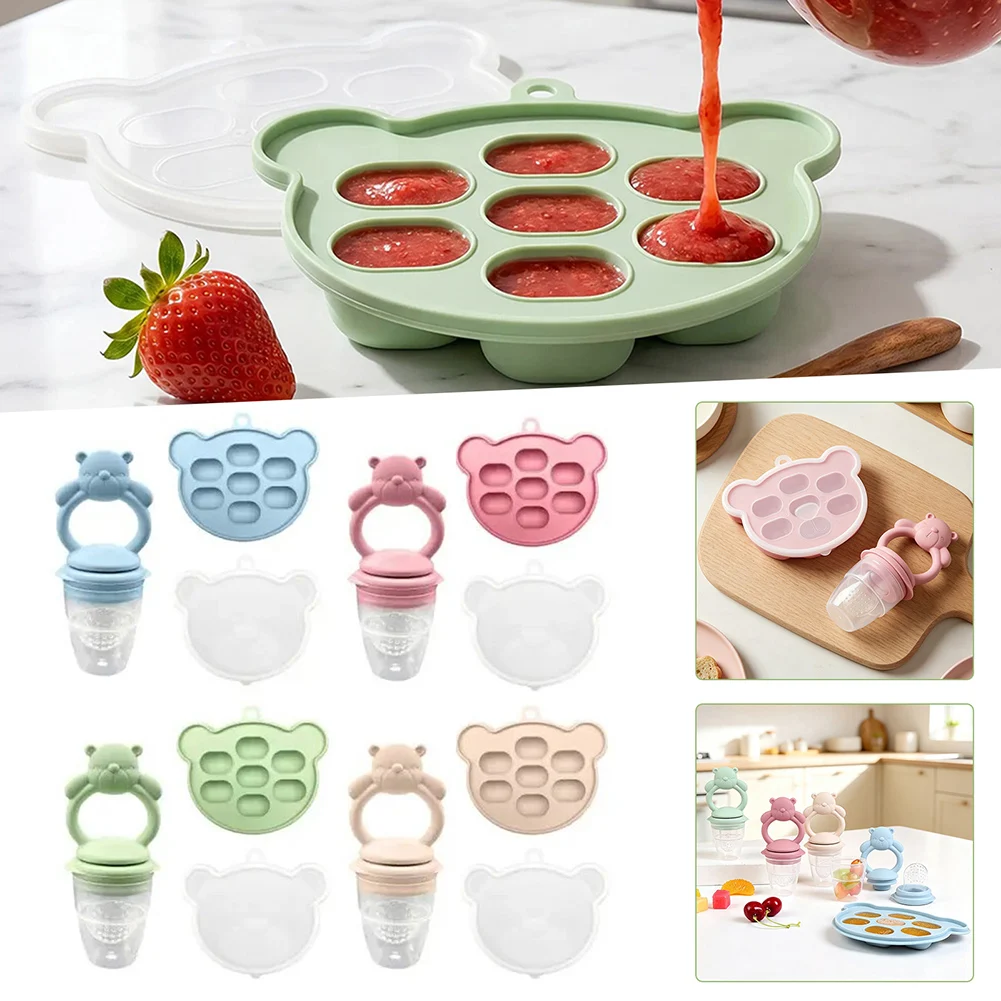 BPA Free Silicone Baby Fruit Food Feeder Mini Freezer Nibble Tray Breastmilk Popsicle Molds for Baby Cooling Relief Self Feeding