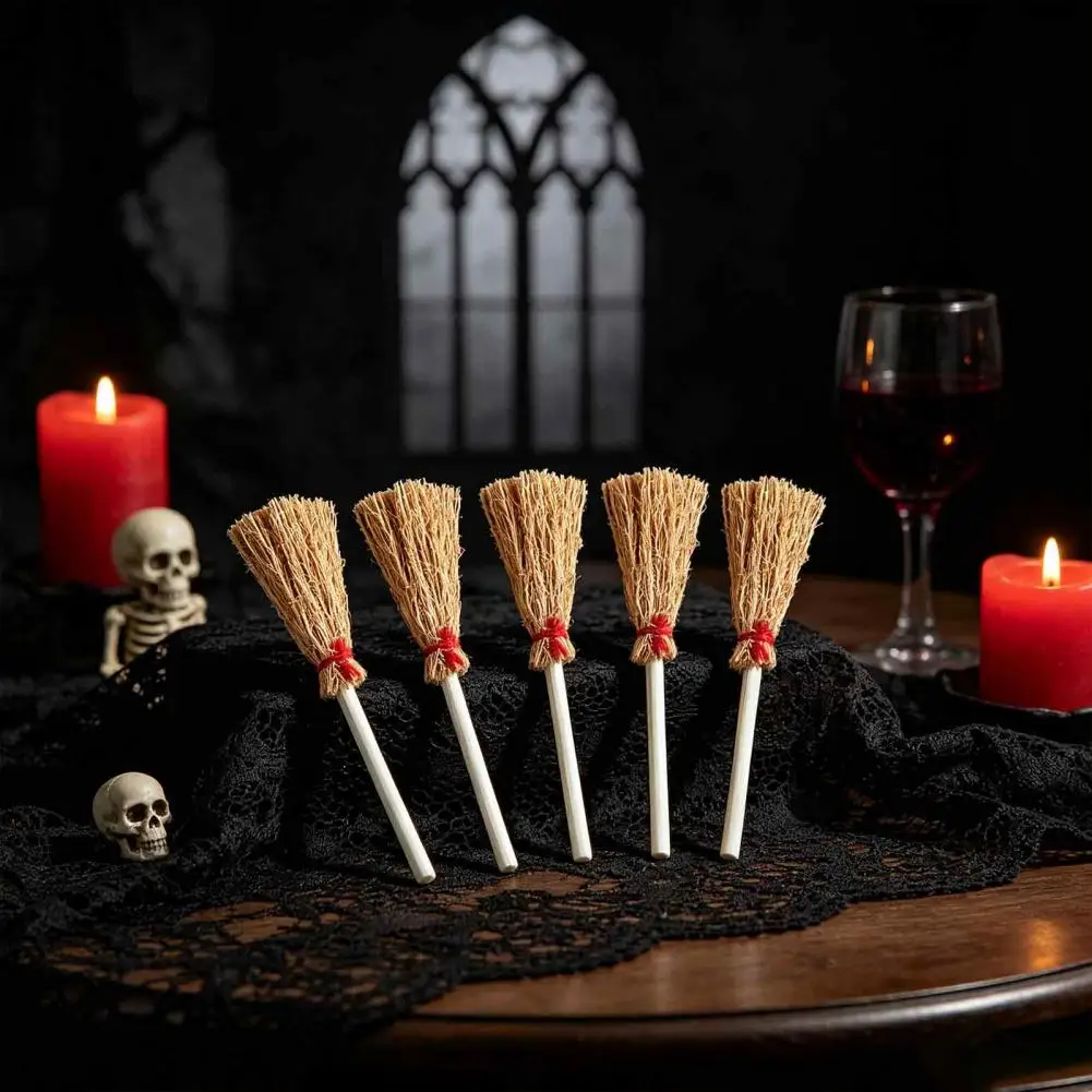 Miniature Straw Broom Small Witch Broom Prop 10 Pcs Mini Straw Brooms Set Artificial Witch Broom Decorations with for Dollhouse