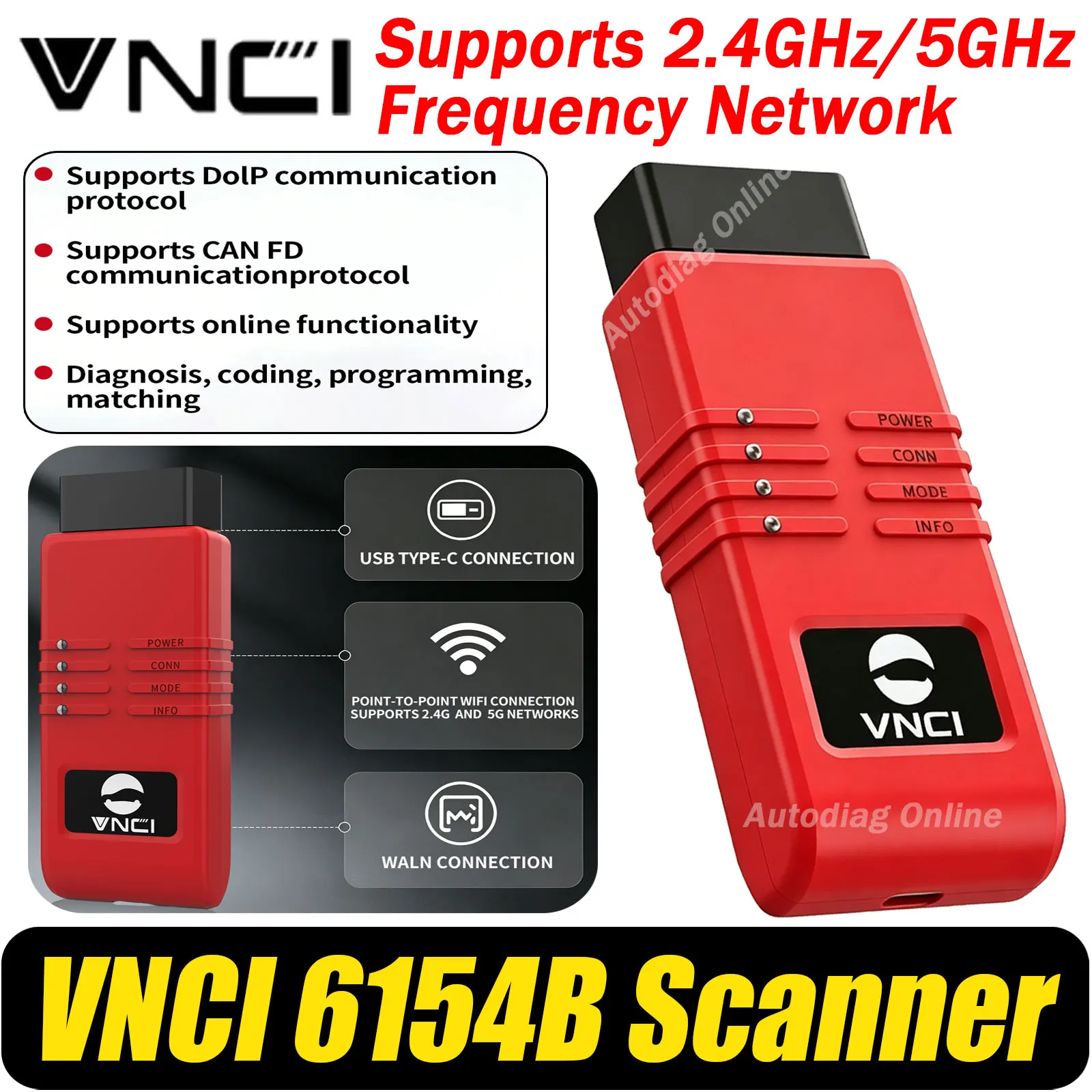 VNCI 6154B for VW/AUDI Support CAN FD/ DolP ProtocoI Diagnostic Tool Automobile OBD2 Diagnostic Scanner Work ODIS/VCDS software