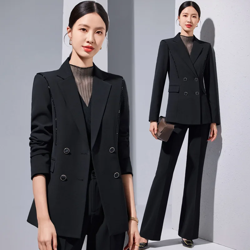 Black Women's Suits2024Autumn and Winter New Elegant Slim Fit High Sense Professional Tailored Suit Work Clothes