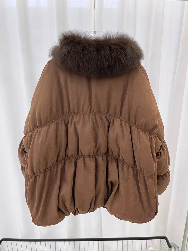 Winter Warm Women Real Natural Fox Fur Collar Goose Down Jackets Puffer Jackets Thick Female Streetwear Coats Outwear