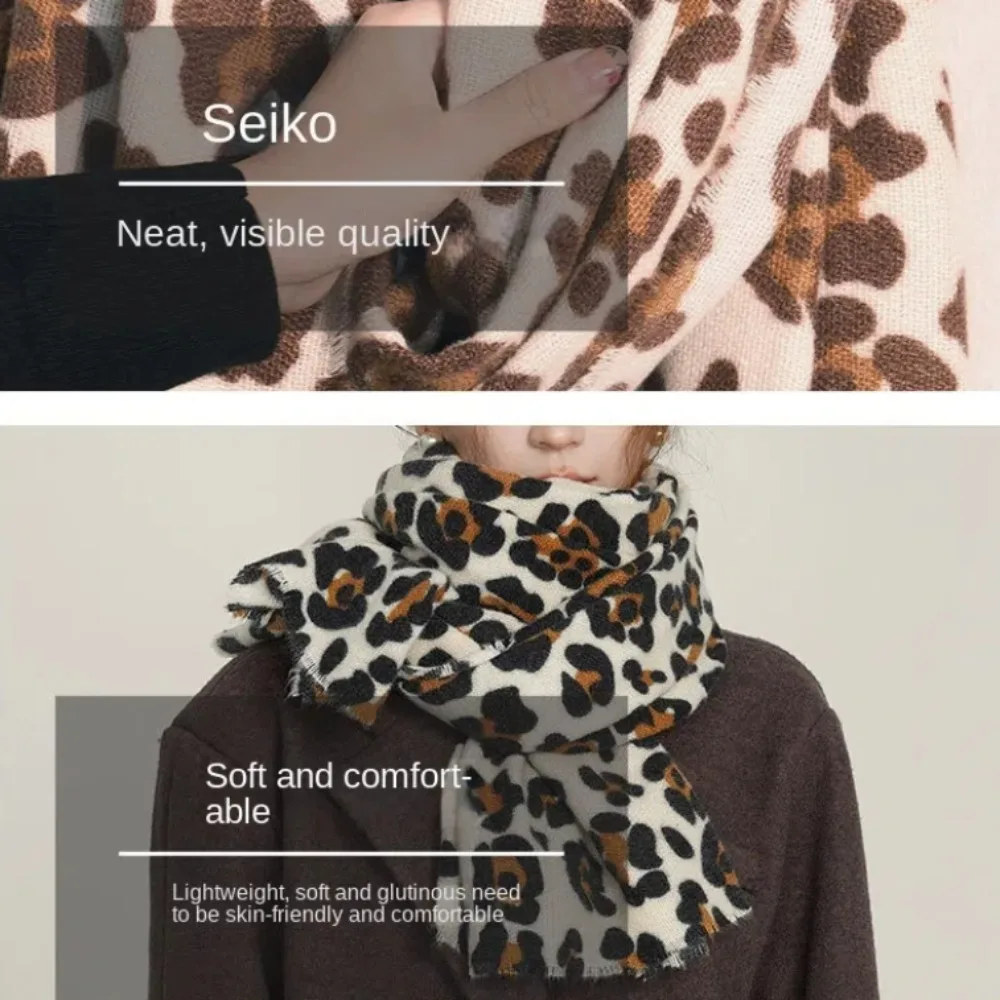 

Fashion Tassel Leopard Print Scarf Thicken Luxury Pashmina Scar Wool Warm Foulard Tassel Muffler Autumn Winter