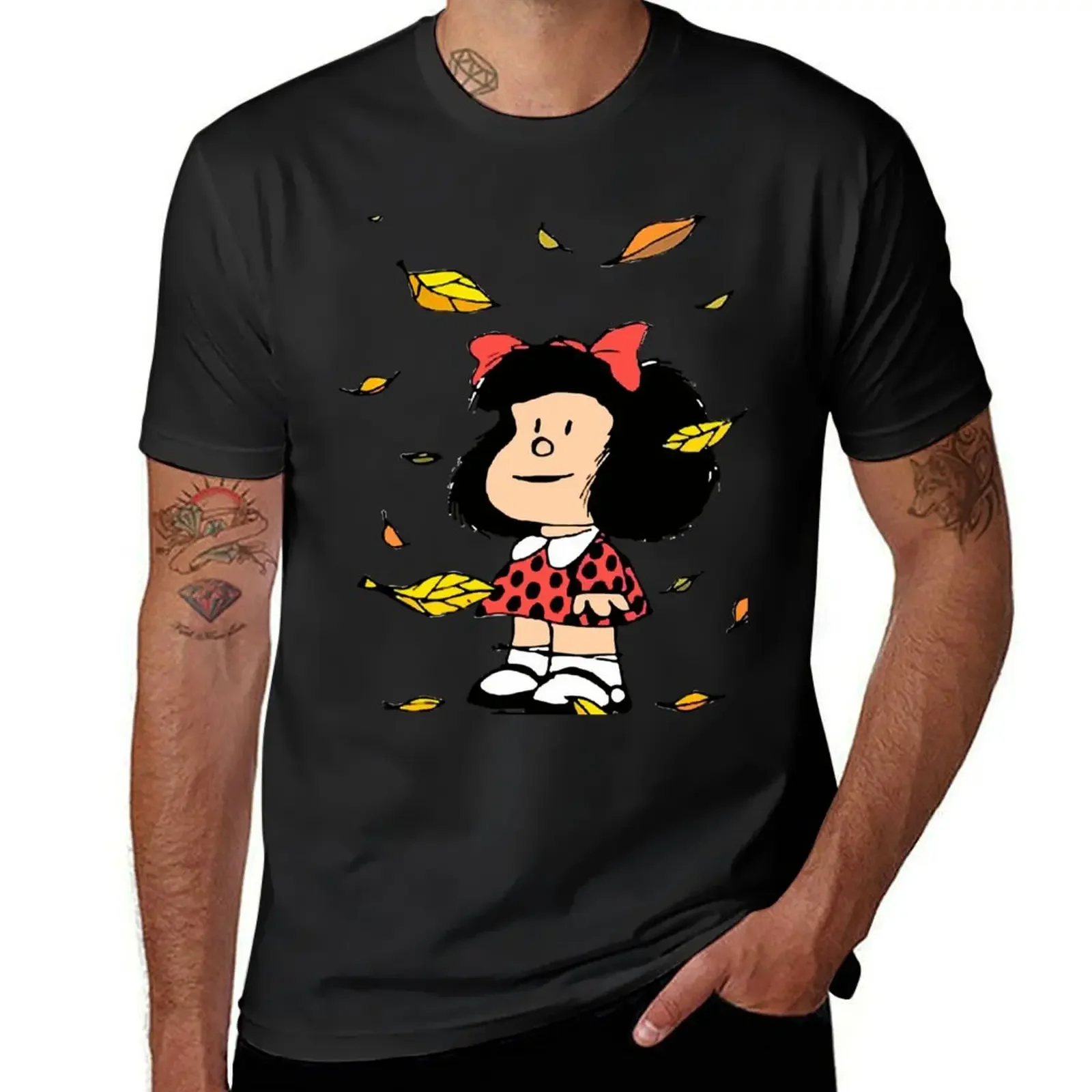 Mafalda autumn leaves Quino Comic argentino T-Shirt graphic tee shirt Short sleeve tee custom shirt compression shirt men