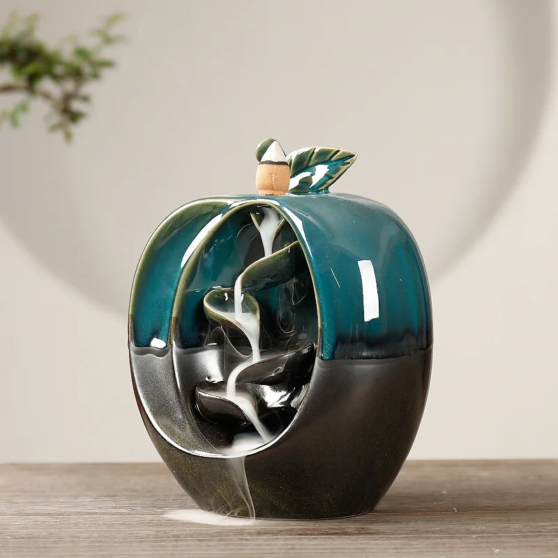 Creative Fruit Shape Backflow Incense Burner, Ceramic Indoor Aroma Rack, Tea Living Room Bedroom Decoration Fragrance Stove, 1Pc
