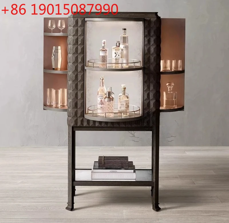 

Oak carved retro side cabinet American simple solid wood wine cabinet porcelain cabinet