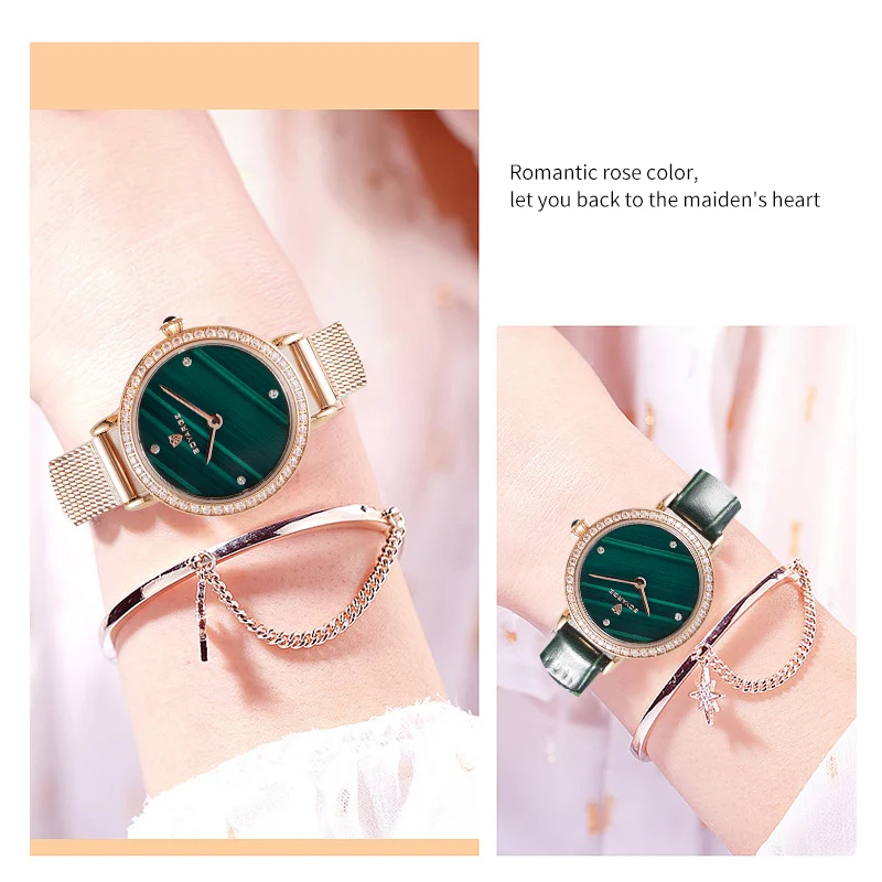 BOYARGE-relojes de cuero verde malaquita para mujer, reloj de pulsera de cuarzo resistente al agua de lujo, sencillo