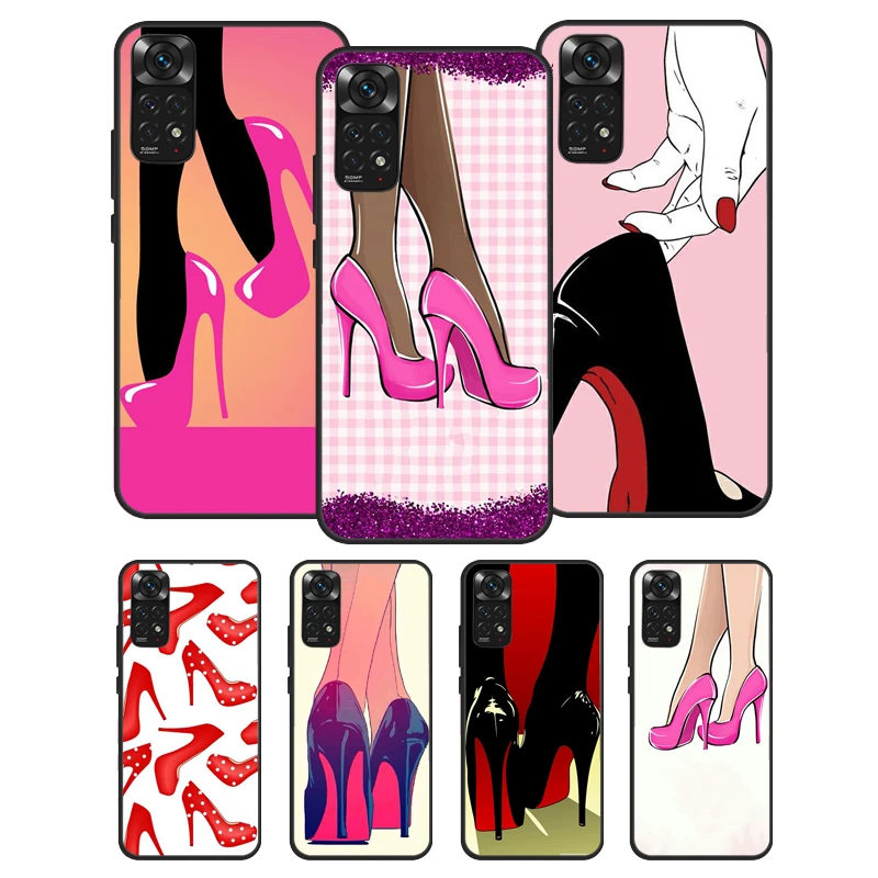 High Heels Girl Fashion Woman Phone Case For Xiaomi Redmi Note 11 10 9 Pro Note 10A 10C 10S 9S 8T 9A 9T 9C 7 Soft Cover