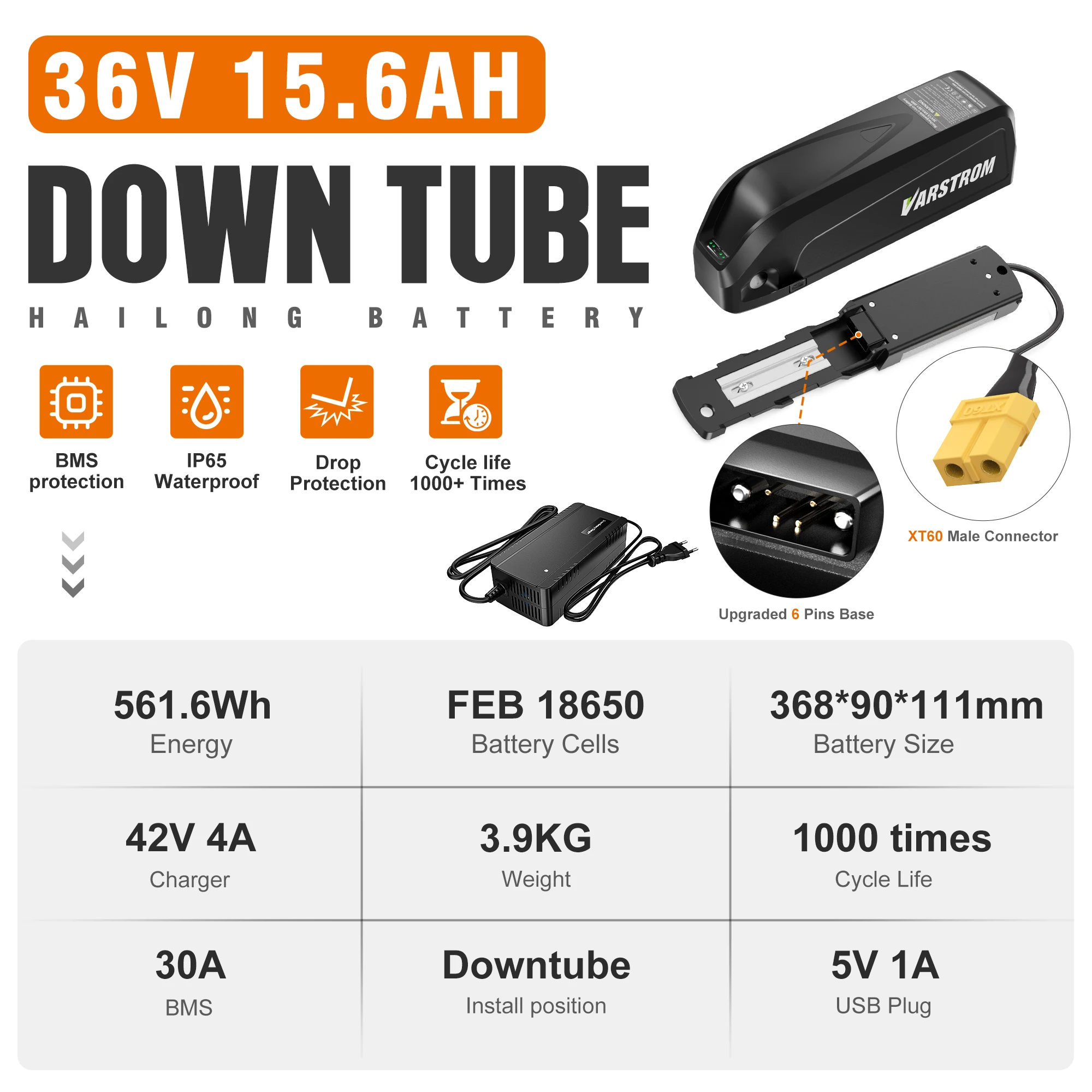 Varstrom 48V 20AH 52V 36V 30AH Ebike Batterij Hailong Max 40A 50A BMS 500W 750W 1500W Elektrische Scooter 21700 Lithium Cel