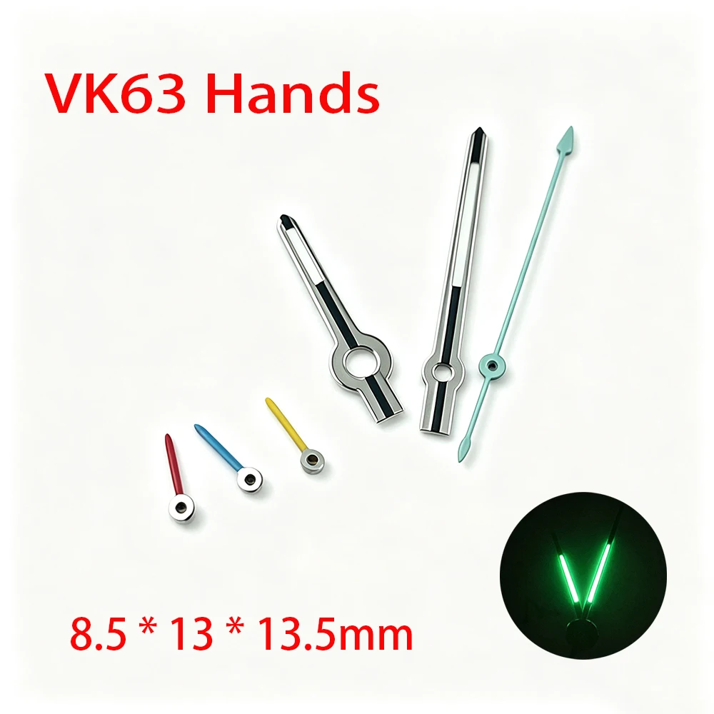 NEW Multicolored VH63 Hands 13 Colors VK63 Hands C3 Green Luminous 8.5*13*13.5mm For VK63 Movement Replacement Parts Accessories