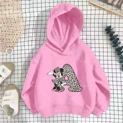 Kawaii Girl Hoody Cartoons A-Z 26 English Letters Minnie Mouse Children's Hoodies Disney Boy Girly Clothes Disney Mouse Letters