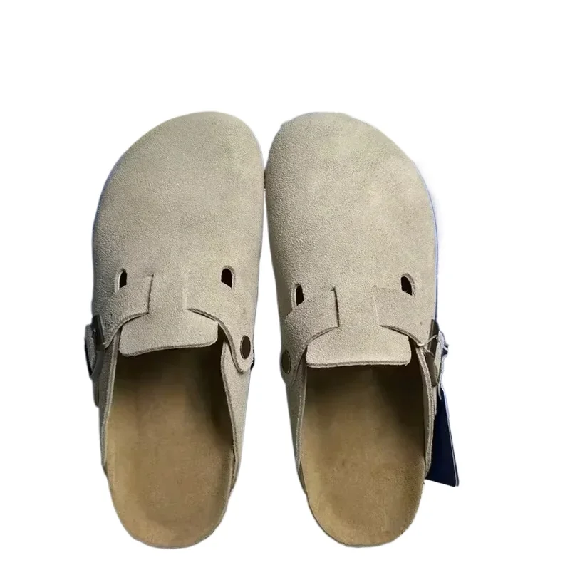 2027 Herbst Neue Hochwertige Unisex Wildleder-Slipper mit geschlossener Zehenpartie, Holzsohle, Kork-Innensohle, Fußgewölbestütze, Retro-Freizeitsandalen