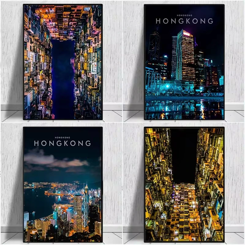 Hong Kong Night View Canvas Painting Modern Art Poster and Prints Wall Decorative Pictures for Living Room Home Decor Aesthet