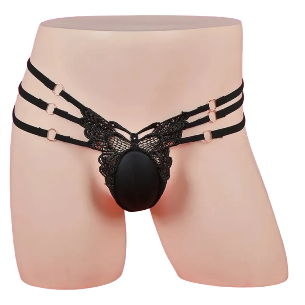 

Men's Butterfly Embroidered Hollow Thong Underwear with Thin Strap Design Concealed JJ for Comfortable Breathable Fit