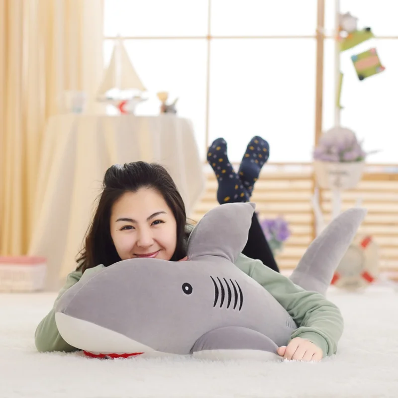 60cm 80cm 100cm Shark Throw Pillow Cute Simulation Serrated Great White Shark Throw Pillow Sparkler Doll Child Birthday Gift