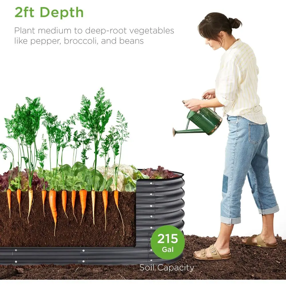 Oval Metal Raised Garden Bed, 8x2x2ft, Deep Root Planter for Outdoor Vegetables and Herbs with 4 Support Bars, 215 Gallon Capaci