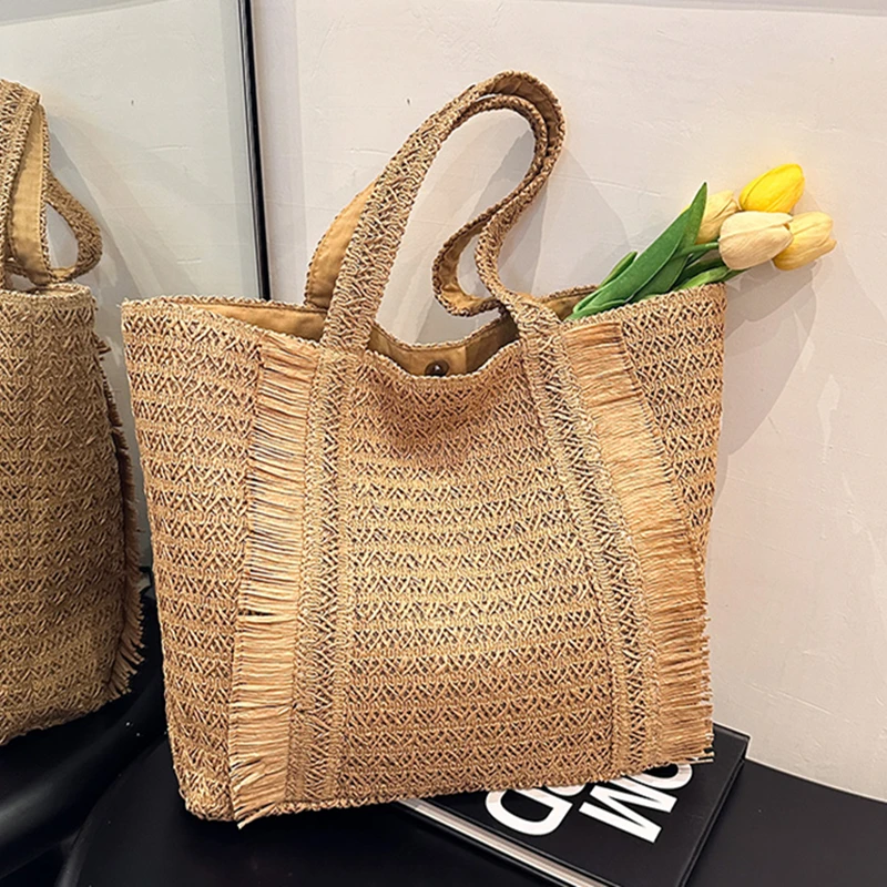 Large Capacity Straw Weave Tote Summer Beach Bags for Women 2024 Fashion Bohemian Travel Shoulder Bag Female Shopper Handbags