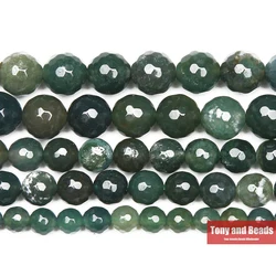 Faceted Moss Agate Round Gem Beads 15