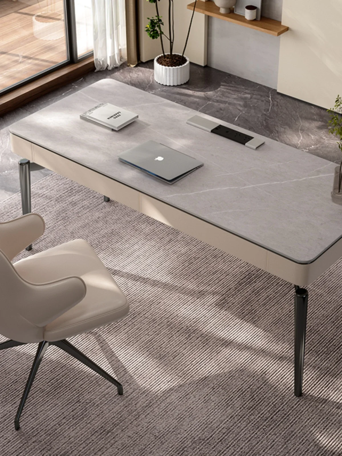 Italian Minimalist Home Study Light Luxury Computer Desk High-End Simple Writing Desk Consulting Stone Plate Office Desk