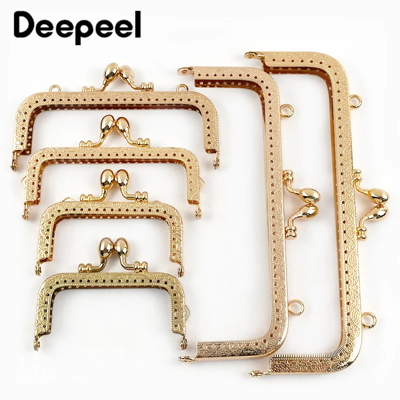 2Pcs 85-200mm Metal Embossed Pattern Purse Frame Square Bag Handle Handbag Kiss Clasp Lock Buckle Bracket Hardware Accessories