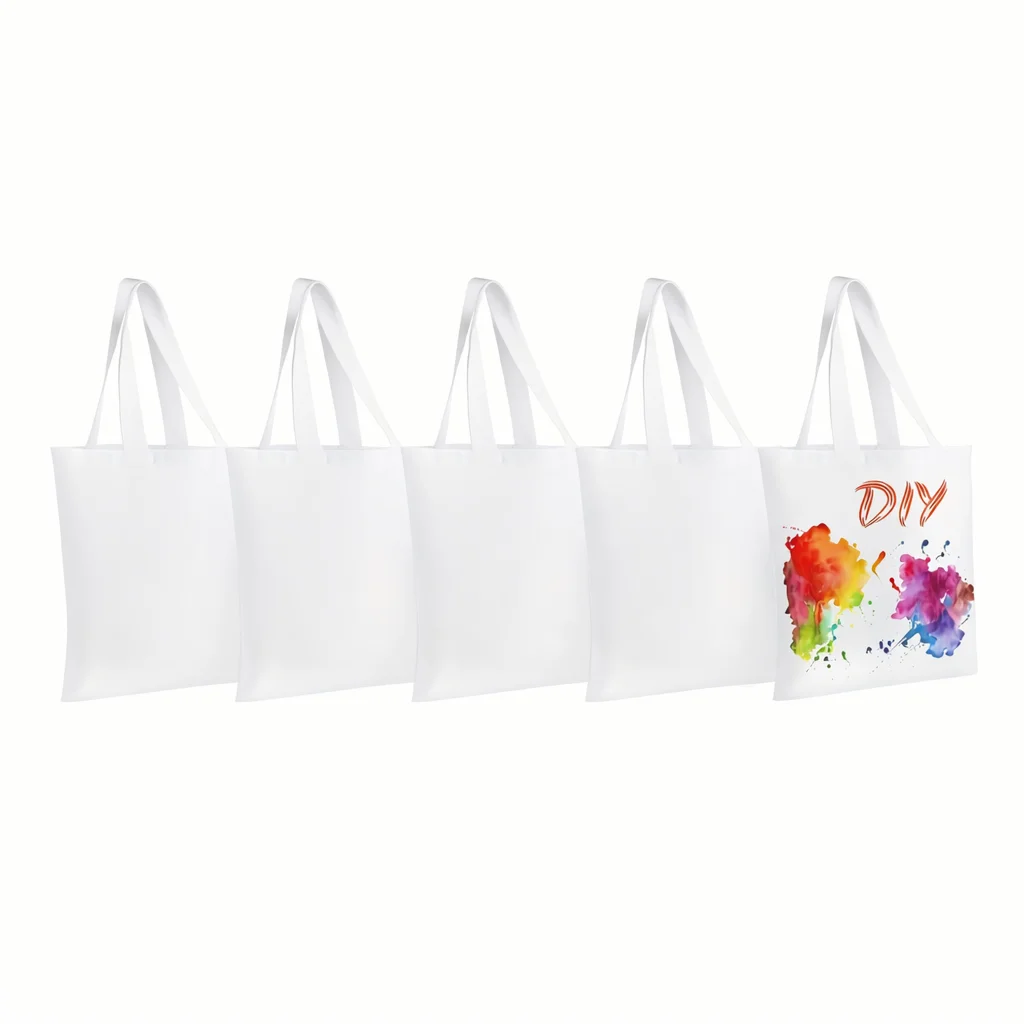 

5Pack Blank Sublimation Tote Bags for Heat Transfer, Reusable DIY Canvas Bags for Vinyl & Press Projects