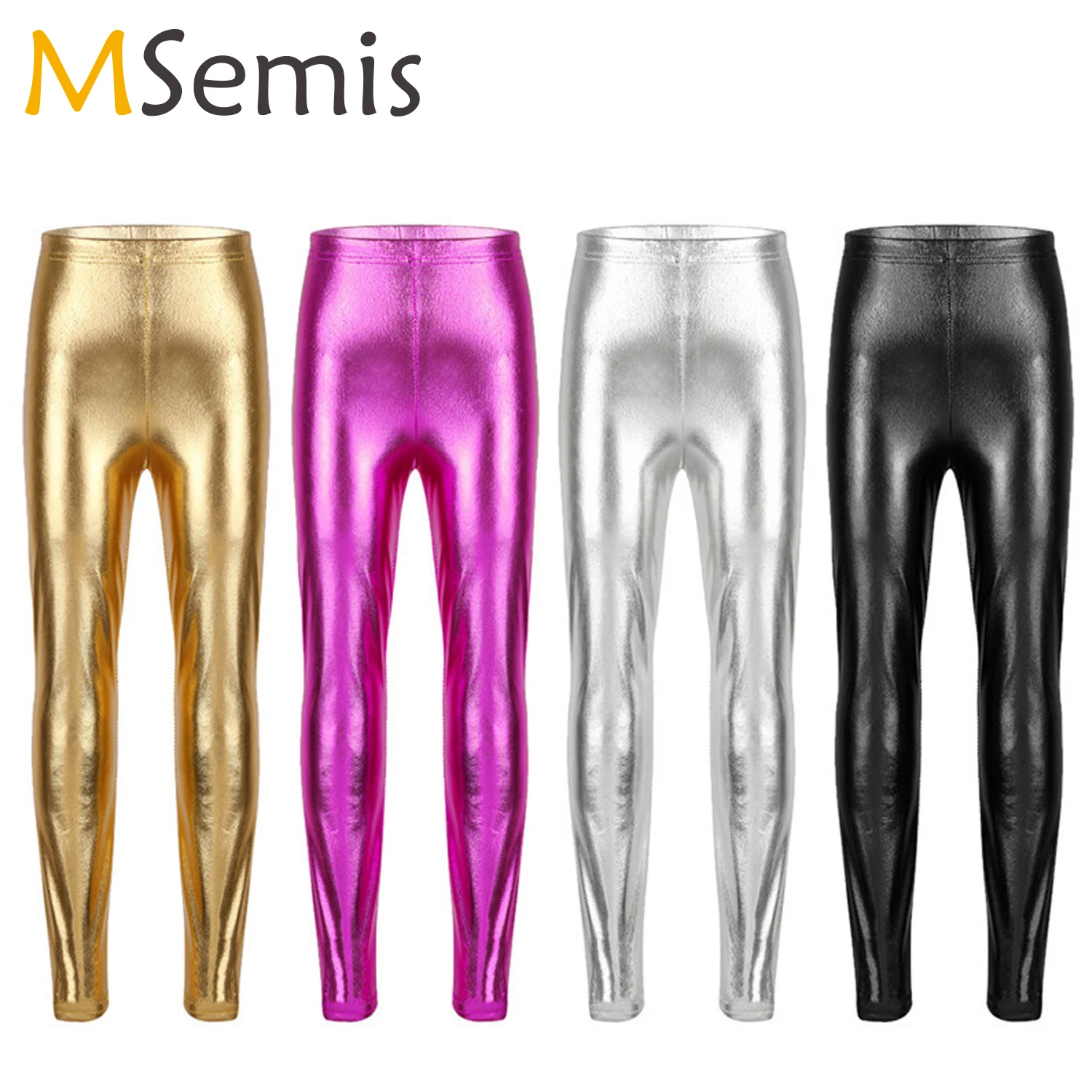 Kids Girls Dance Pants Gymnastic Swimsuit  Shiny Metallic Ballet Jazz Dance Pants Skinny Pants Leggings for Performances Costume