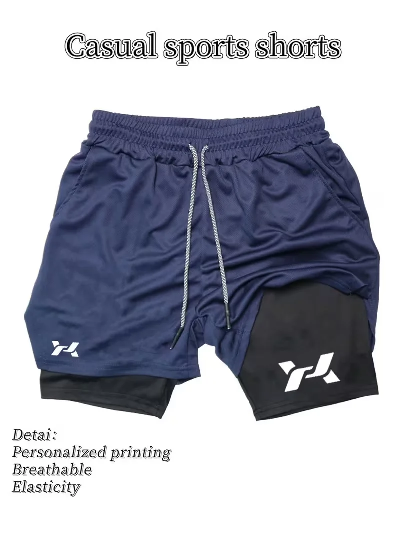 Men's Fitness Running Double layer Sports Shorts Training Running Mountain Climbing Summer Minimally Designed Printed Shorts