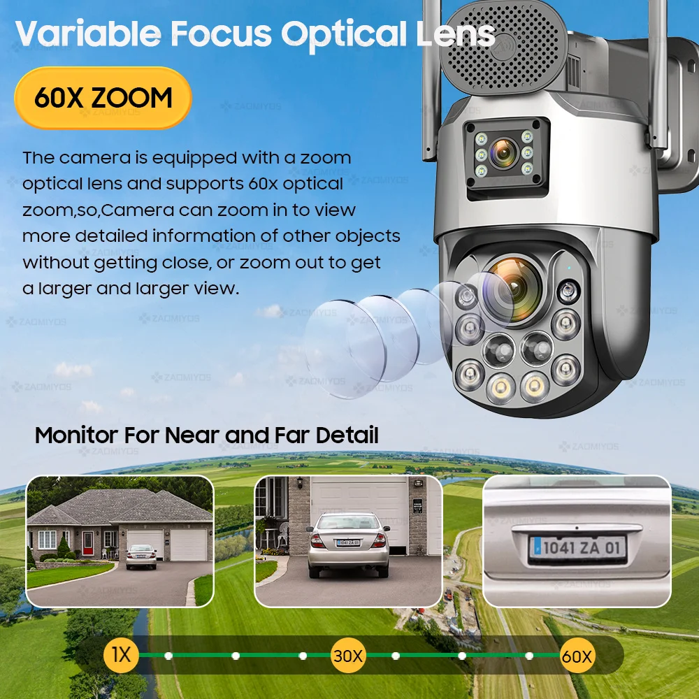 60X Optical Zoom 10MP 4G SIM outdoor security Solar Cameras 2 Lens/Screens PTZ 360° Auto Tracking IP Surveillance Camera iCsee