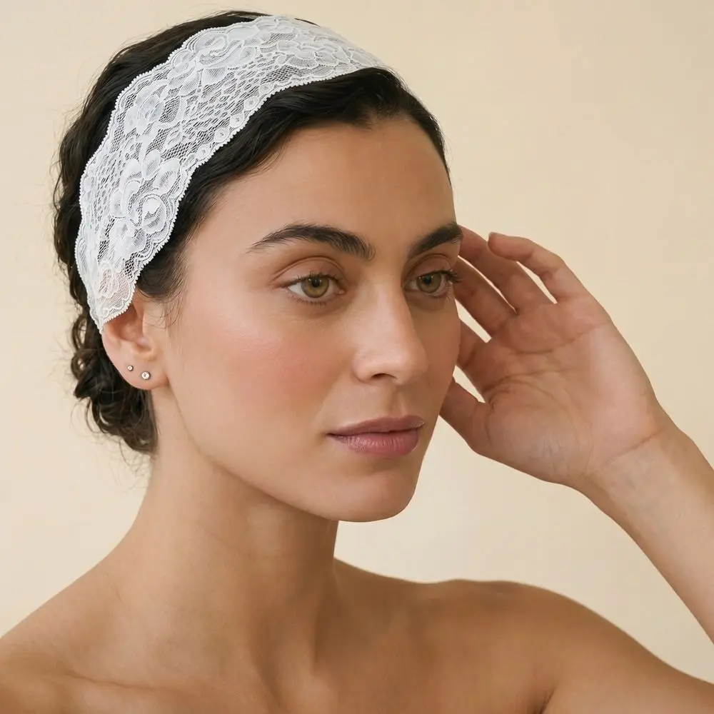 Hair Hoop Adjustable Hollow Lace Headband Solid Color Floral Elastic Hair Band Funny Costume Y2K Sport Headscarf Sport