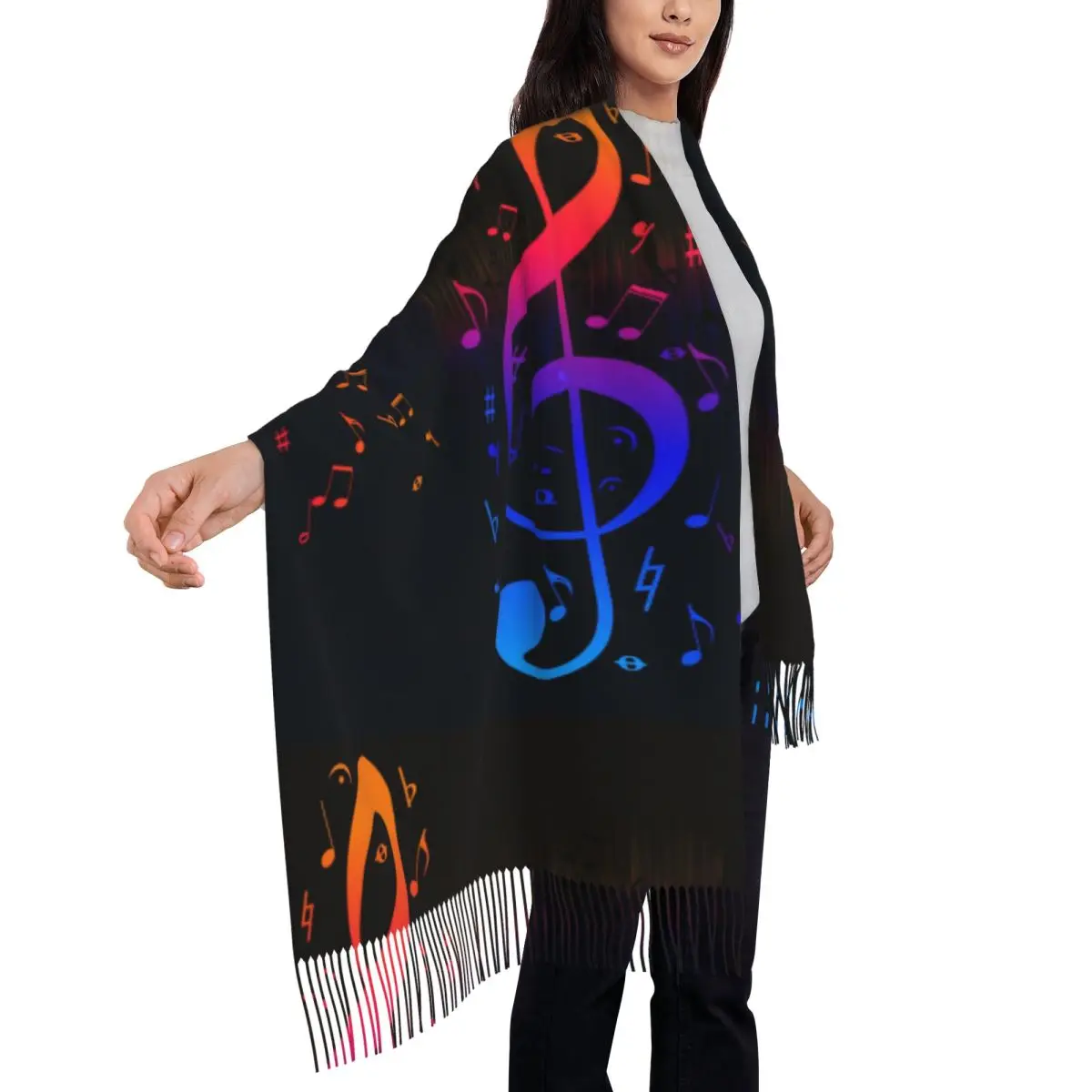 Piano Keys With Staff And Notes Women's Soft Scarf Warm Soft Scarf Winter Halloween Shawl