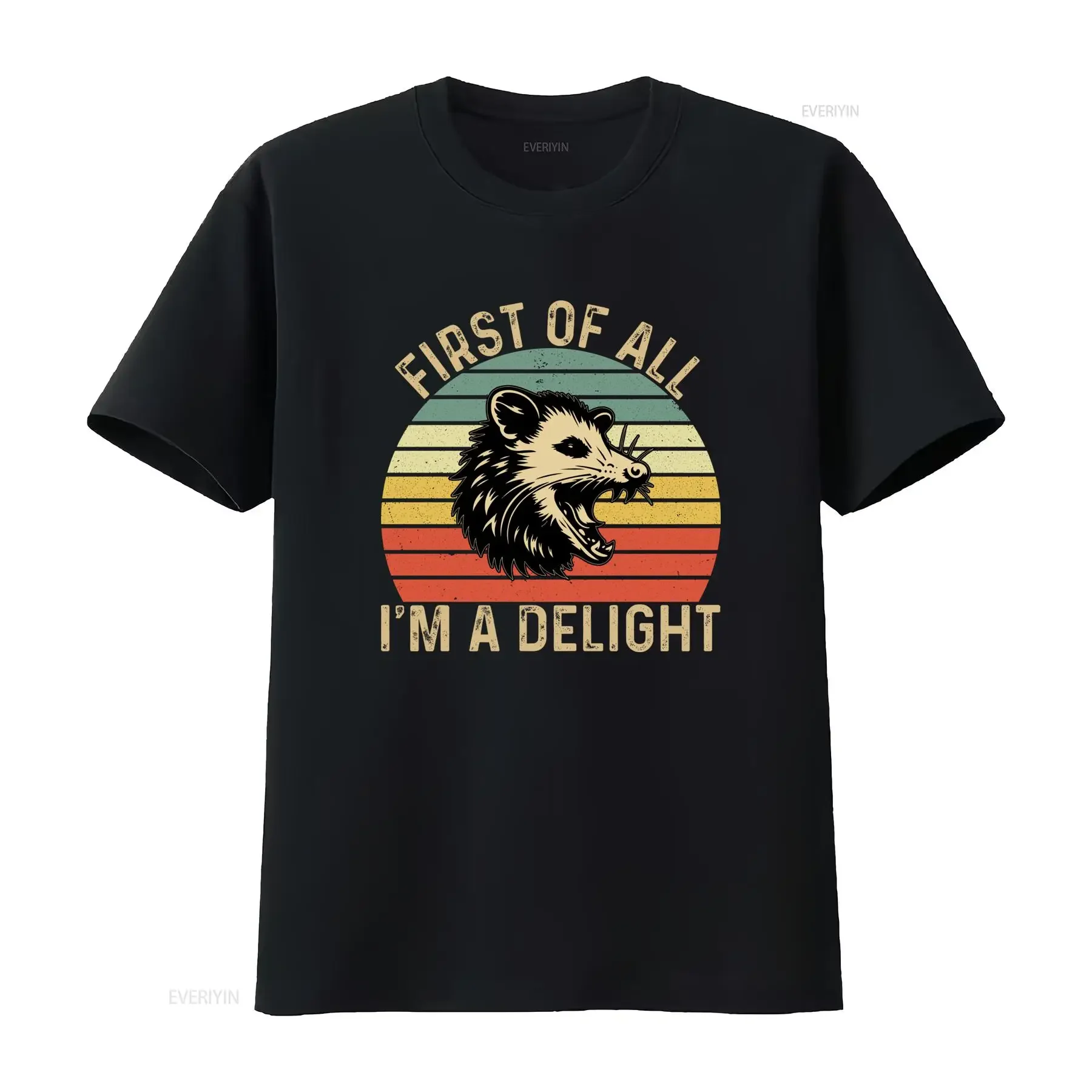 Retro Vintage Funny Opossum First Of All I'm A Delight Slogan Sunset Print Casual T Shirt vintage Washed Slightly