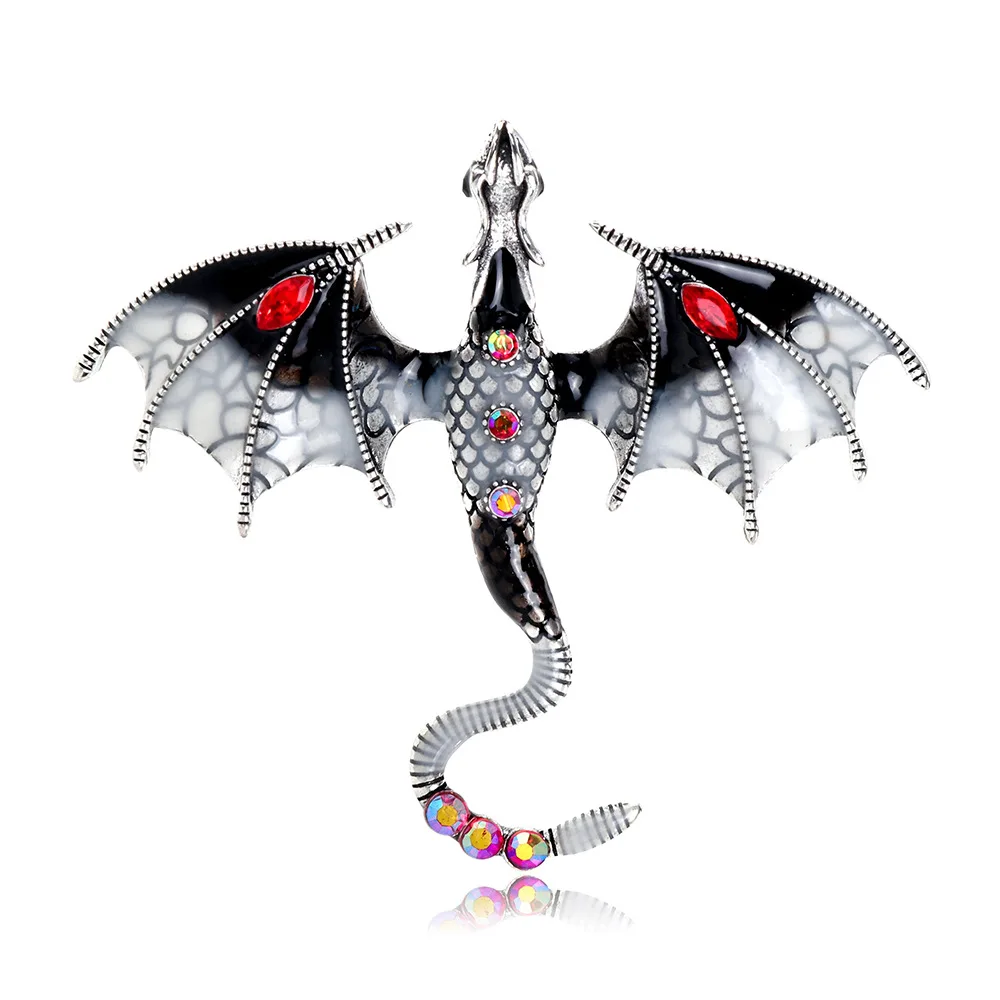 Hot Selling Enamel Dragon Brooch Colorful Shiny Rhinestones Flying Animals Pterodactyl Wyvern Party Office Women Men Pin Gifts