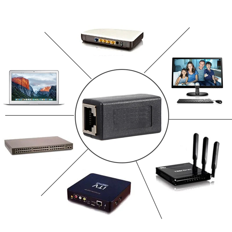 Fêmea para Conector de Rede Fêmea, Extensor de Acoplador LAN, Conversor de Extensão de Cabo Ethernet RJ45, Adaptador, 1-8Pcs