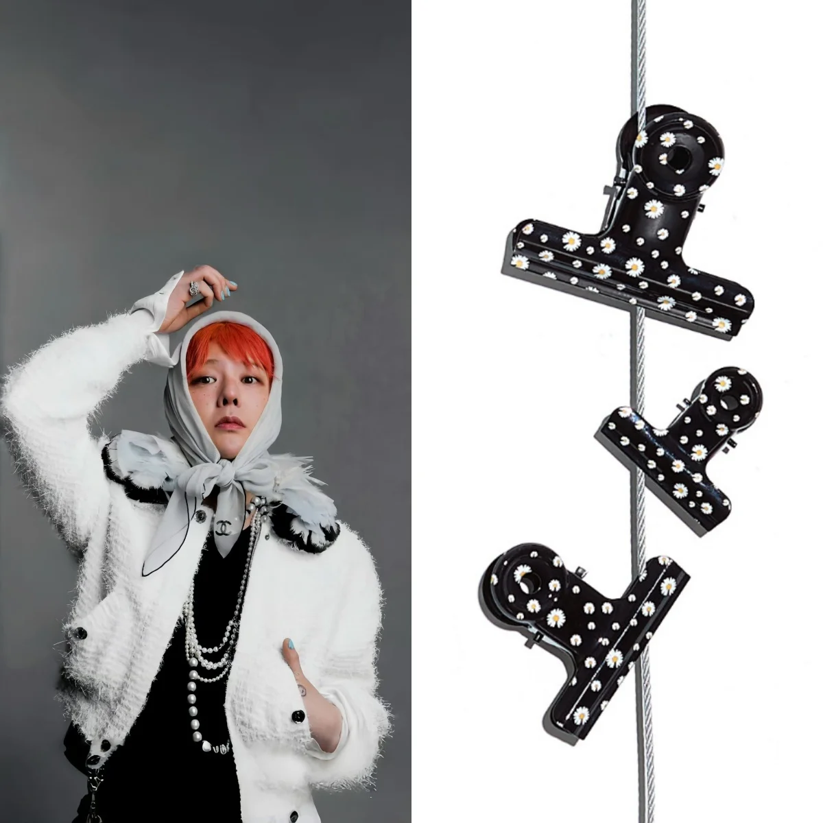 Kpop Hot Idol G-DRAGON Original Same Style Black Clip PMO Official Same Version Black Daisy Clip GD Trendy Accessories Clip