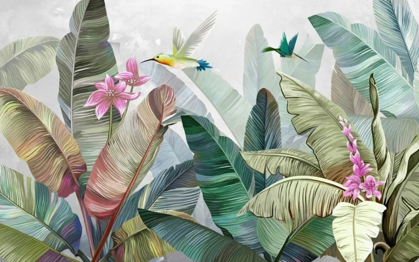 wallpaper for walls 3 d Nordic hand painted watercolor tropical rainforest Leaves forest TV background wallpapers home decor