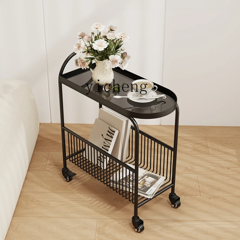 

ZC Living Room Sofa Side Table Creative High-Grade Storage Small Table Movable Small Apartment Glass Small Coffee Table