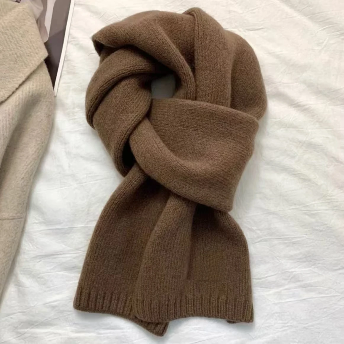 

100% Pure Australian Wool Scarf - Camel& Beige,Handcrafted, Soft & Cozy, Warm Knitted for Men & Women, Elegant, Stylish