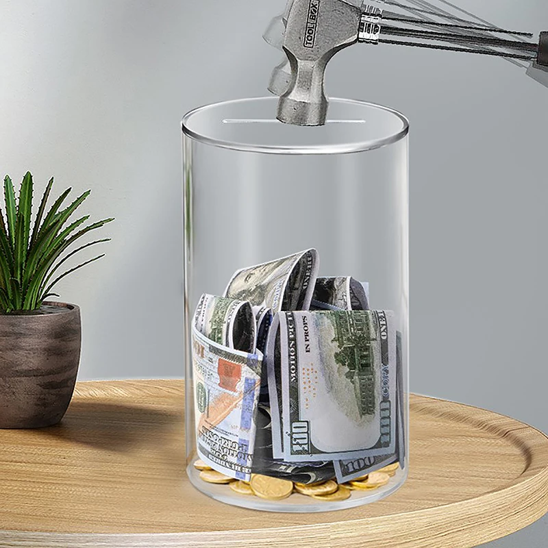 Large Bank For Adults Kids Acrylic Clear Piggy Bank Coin Bills Bank Money Saving Jar Unopenable Change Jar