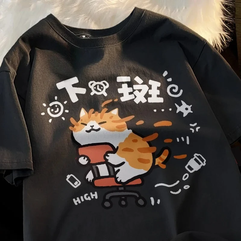 Street American은 재미있는 만화 프린트 반소매 티셔츠 여름 새로운 Y2K 맞춤형 힙합 남성과 여성 패션상의