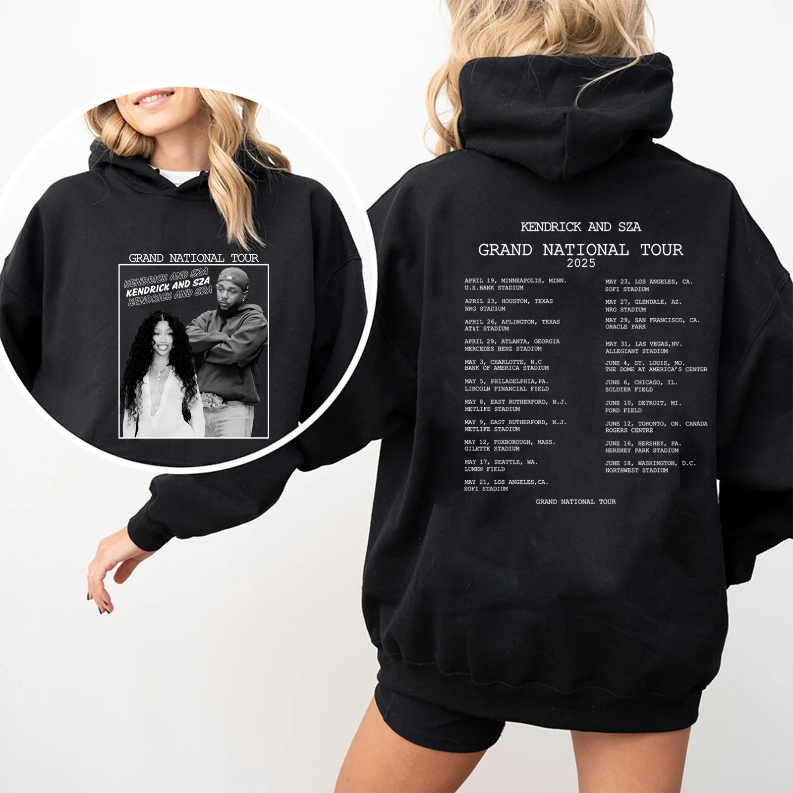 Kendrick & SZA GNX Merch Album Tracklist Hoodie Long Sleeve Streetwear Women Men Hooded Sweatshirt Grand National Tour 2025