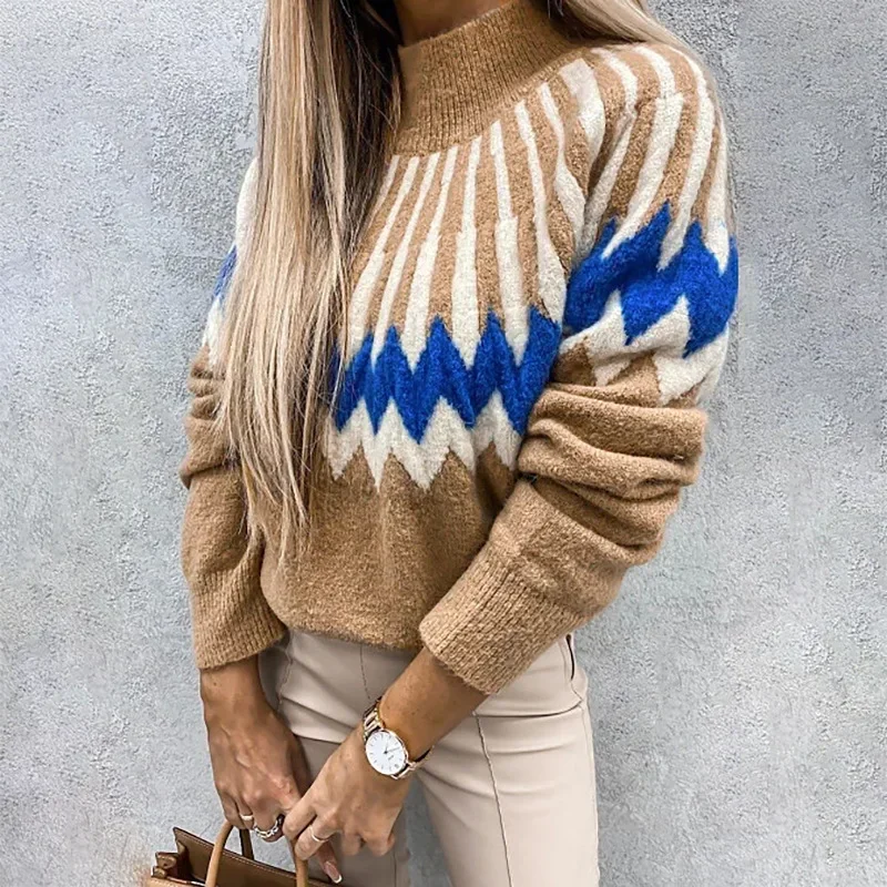 Women Knitted Pullover Sweater Top Vintage Fashion Long Sleeve Turtleneck Knitwear Warm Thick Outwear