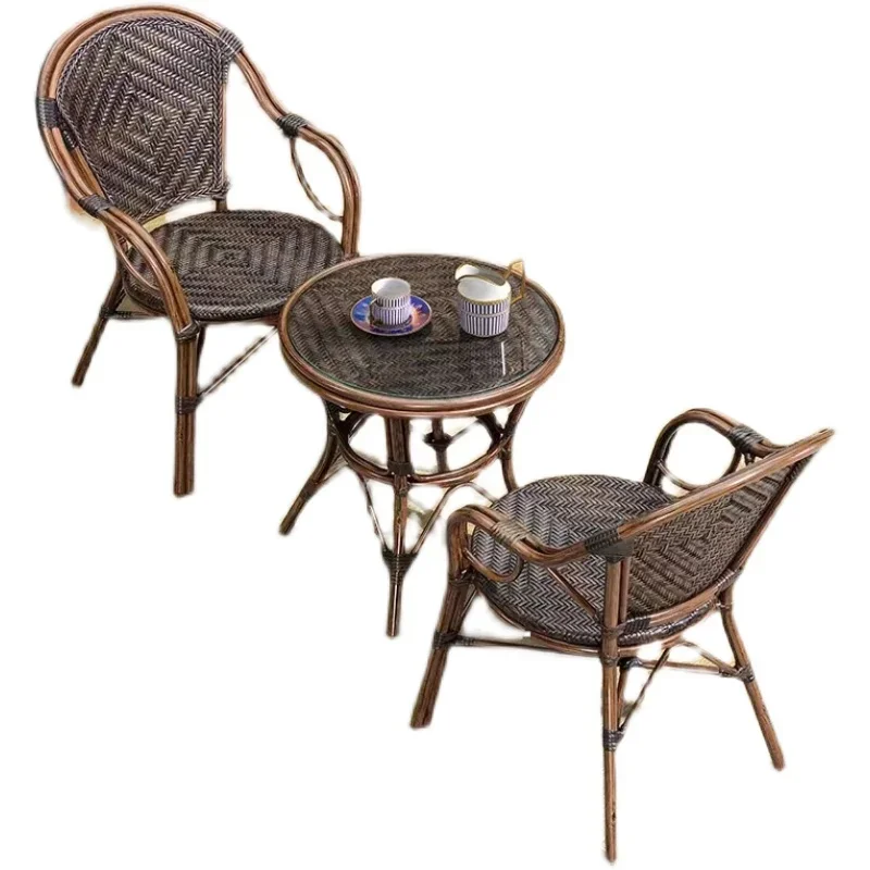 Outdoor tables and chairs Outdoor courtyard rattan chairs Three-five-piece set Tea table Balcony Leisure woven chair terrace