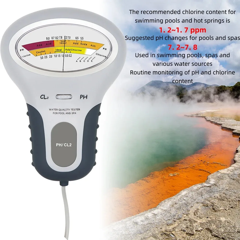 Professional PH Chlorine Cl2 Level Meter Tester with Probe for Swimming Pool Spa PH Chlorine Meter CL2 Measuring