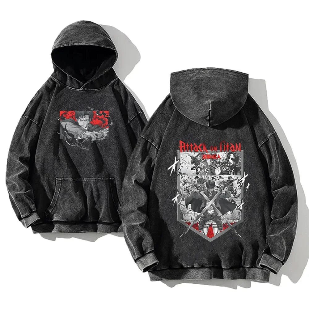 Vintage gewassen hoodies aanval op Titan katoen dames heren Y2K hooded sweatshirts oversized hiphop trui herfst winter mode