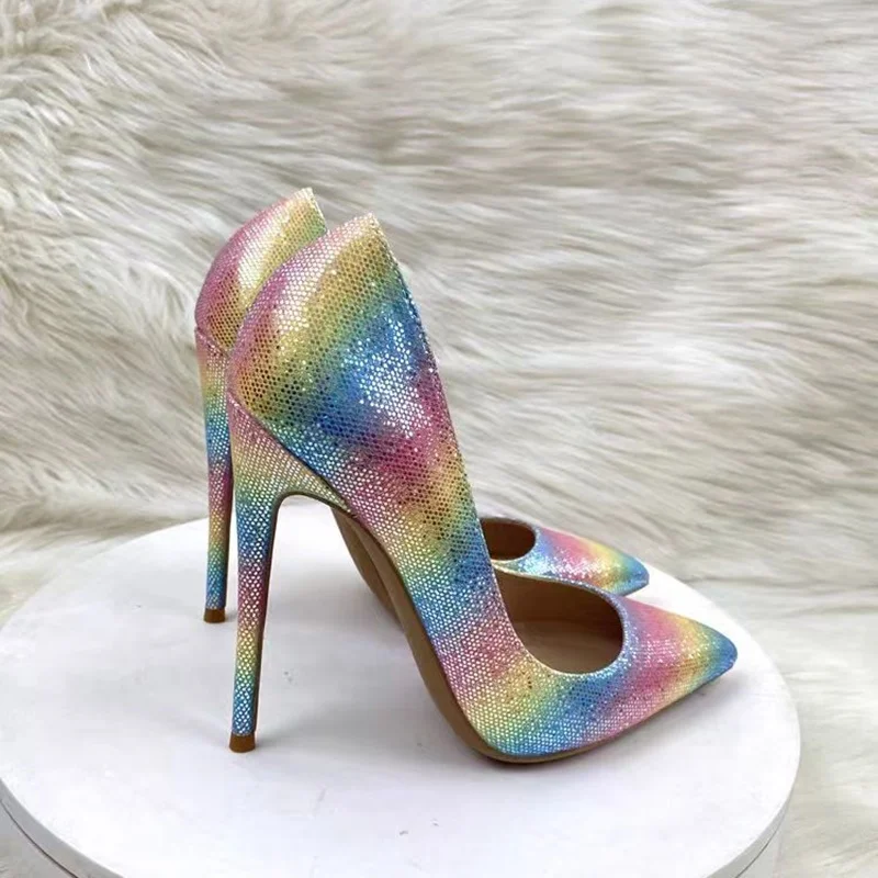 Mixed Color Shallow Slip On Pumps Pointed Toe Thin High Heel Fashion Sexy 2025 Summer Big Size Woman Shoes Zapatillas Mujer image 2