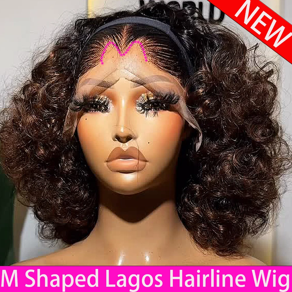 M-förmiger Lagos-Haaransatz, neuer Trend, Highlight, federnde, lockige, kleberlose Perücken, 100 % Echthaarperücke, 400 Dichte, 13x6 HD-Spitzenfrontperücken
