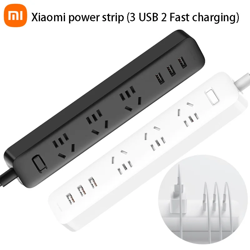 Original Xiaomi Power Strip Extension Socket 3 USB 3 Sockets 2A Fast Charging Flame Retardant Overload Power Off Smart Plug