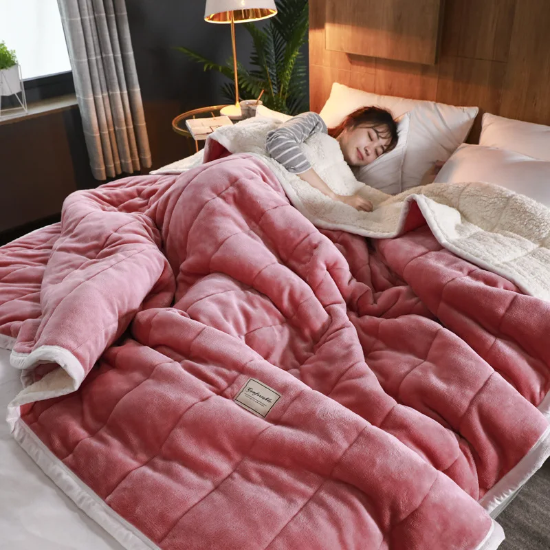 

Winter Thickened Warm Coral Velvet Blanket for Bed Home Textile Double Queen Size Throw Blanket Thin Comforter Luxury Bed Linens