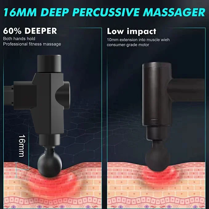 More Powerful Professional 16mm Muscle Massage Gun Deep Tissue Percussion Massage Gun Fitness Fascia Gun